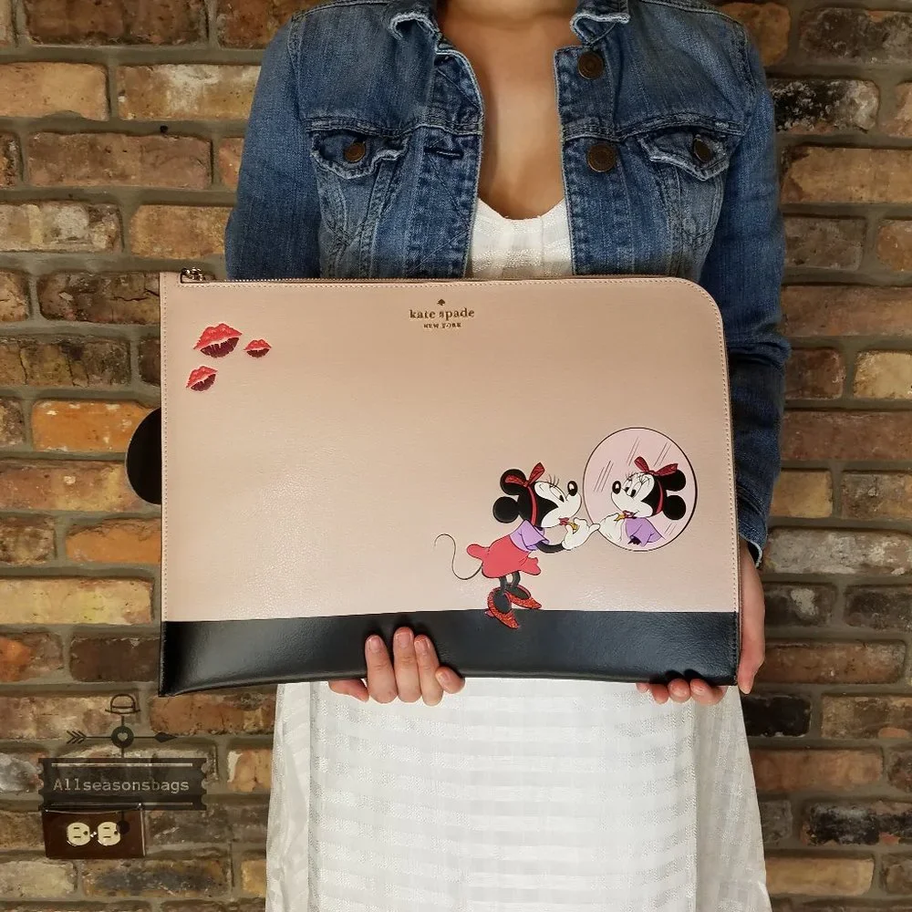 AUTHENTIC MINNIE Mouse Universal Laptop Sleeve Kate Spade BEIGE black - Picture 2 of 7